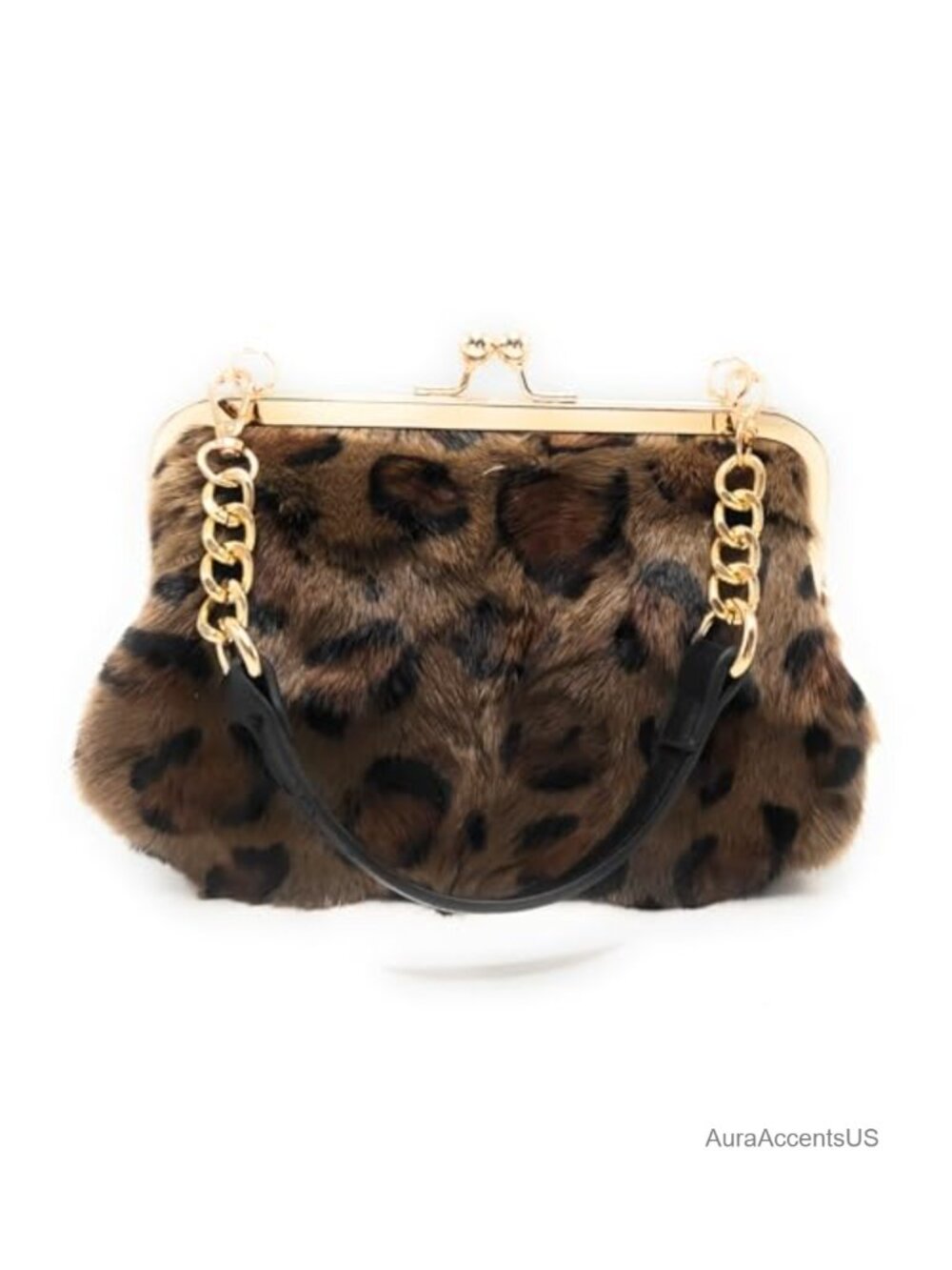 Genuine Mink Fur Leopard-Print Evening Bag Handcrafted Clutch Purse